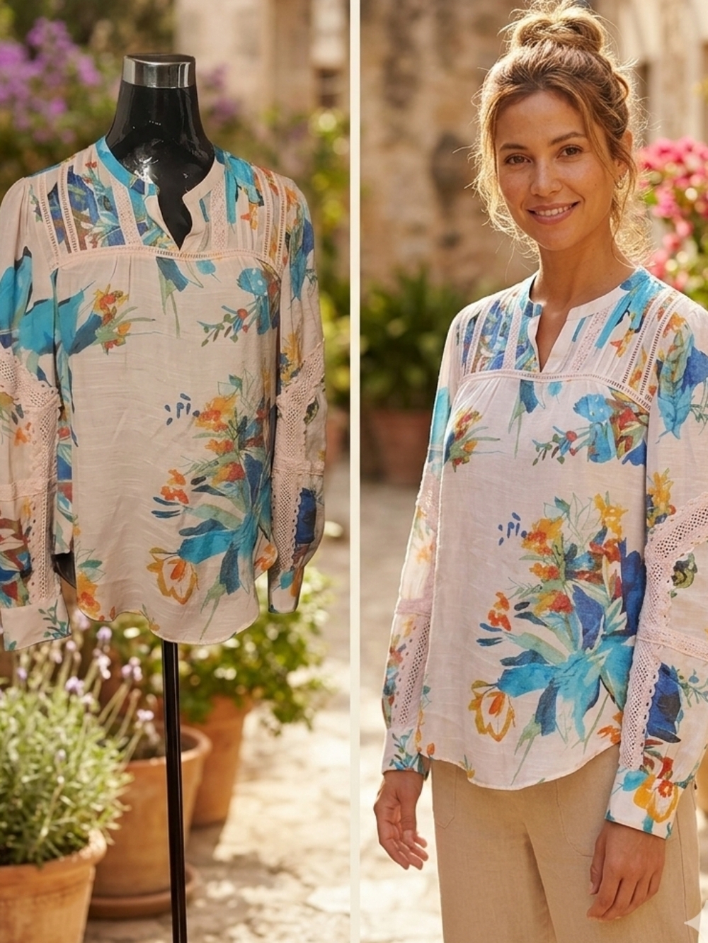 ZAC & RACHEL Boho Floral Long Sleeve Blouse Small Lace S